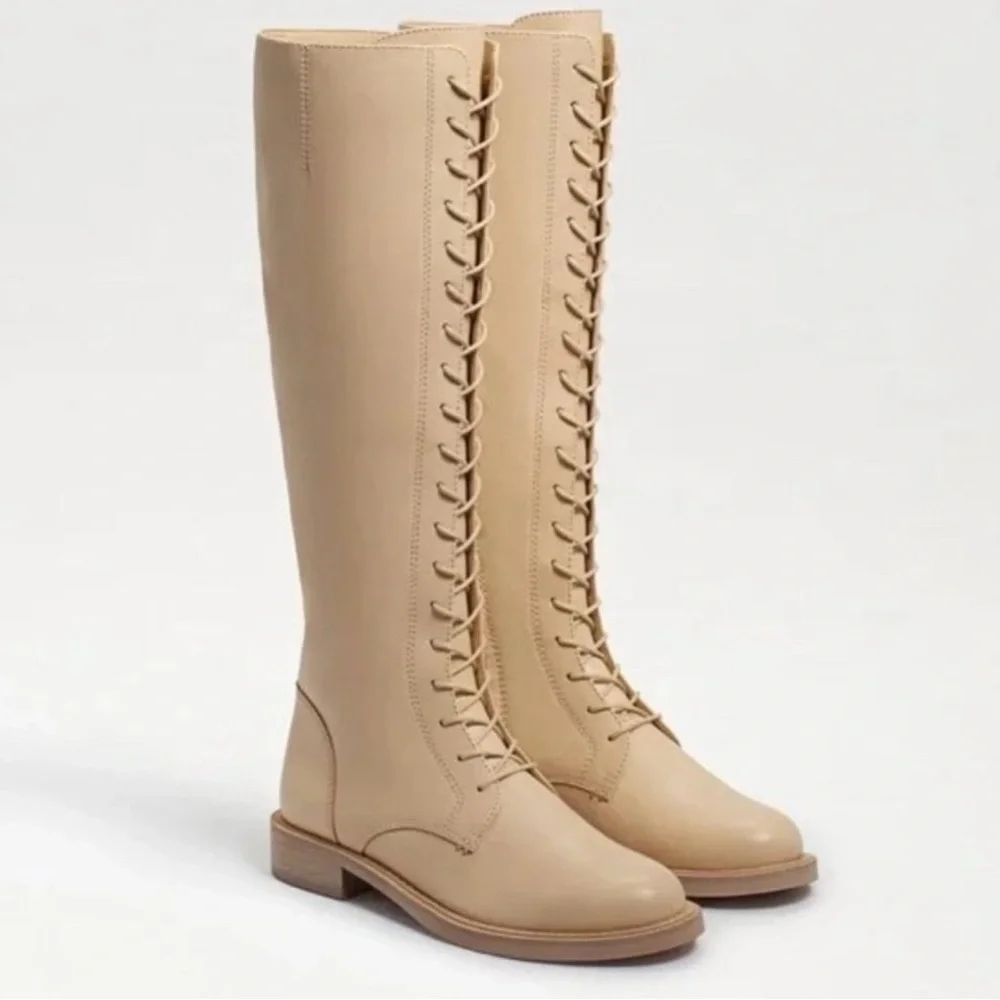 Sam Edelman Nance Leather Lace up Boots. Color: eggshell. Size: 6 - Picture 1 of 8